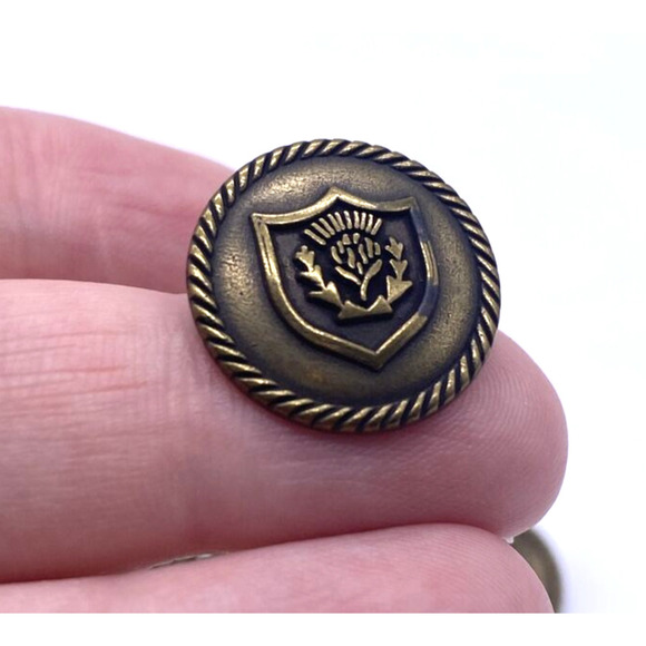 Vintage Buttons Crest Shield Lot 5 Bronze / Brass Metal Round Shank Military ? - Picture 3 of 7